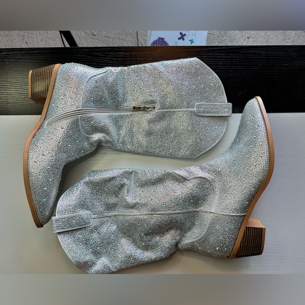 Silver Glitter Western-Style Boots - Size 13 Wide Calf - $20